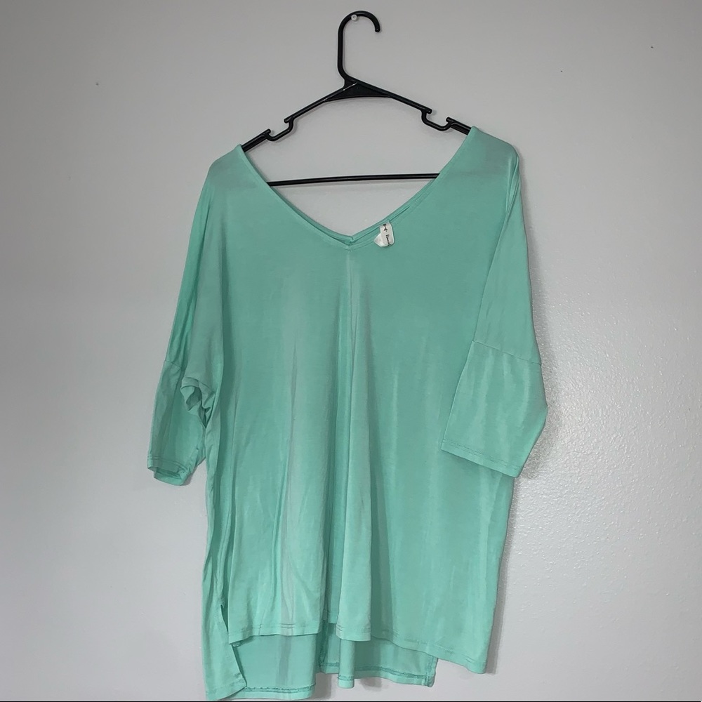 Teal wide v-neck top
